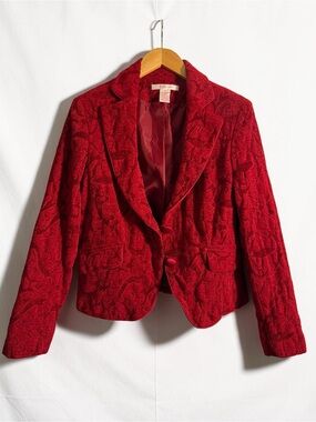 Nine West Red Velvet Tapestry Cropped Blazer